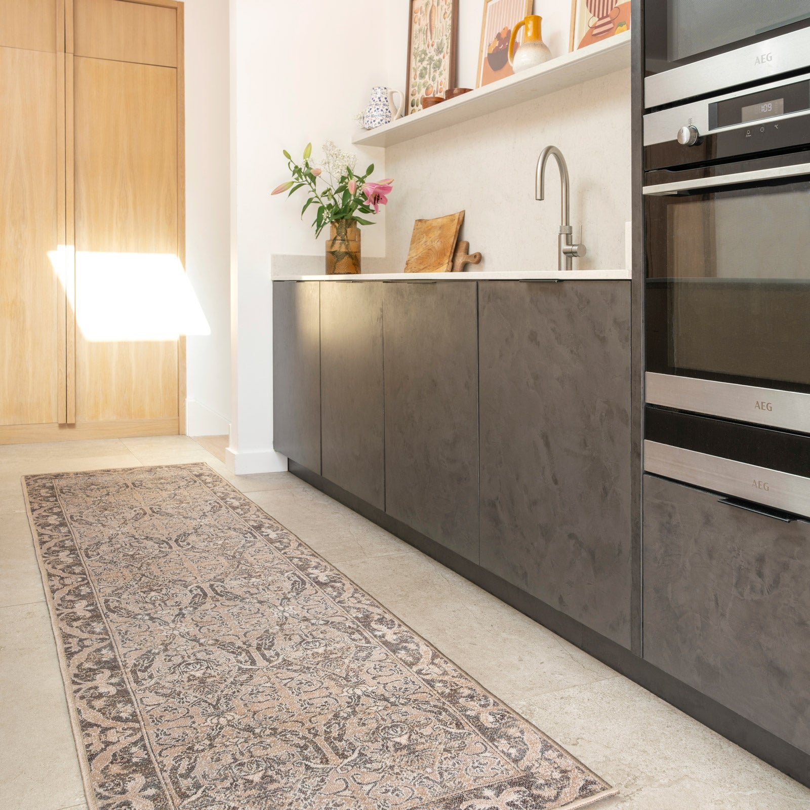 Washable Brown Ornate Jute Style Rug - Eden