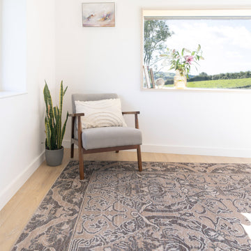 Washable Brown Ornate Jute Style Rug - Eden