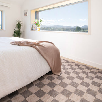 Washable Brown Checkerboard Jute Style Rug - Juno