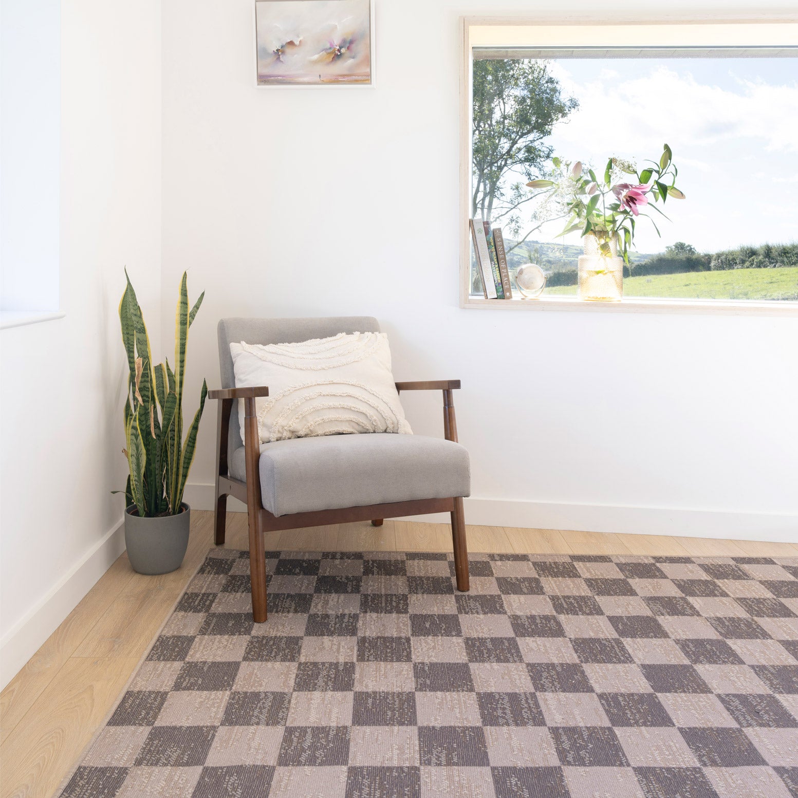 Washable Brown Checkerboard Jute Style Rug - Juno