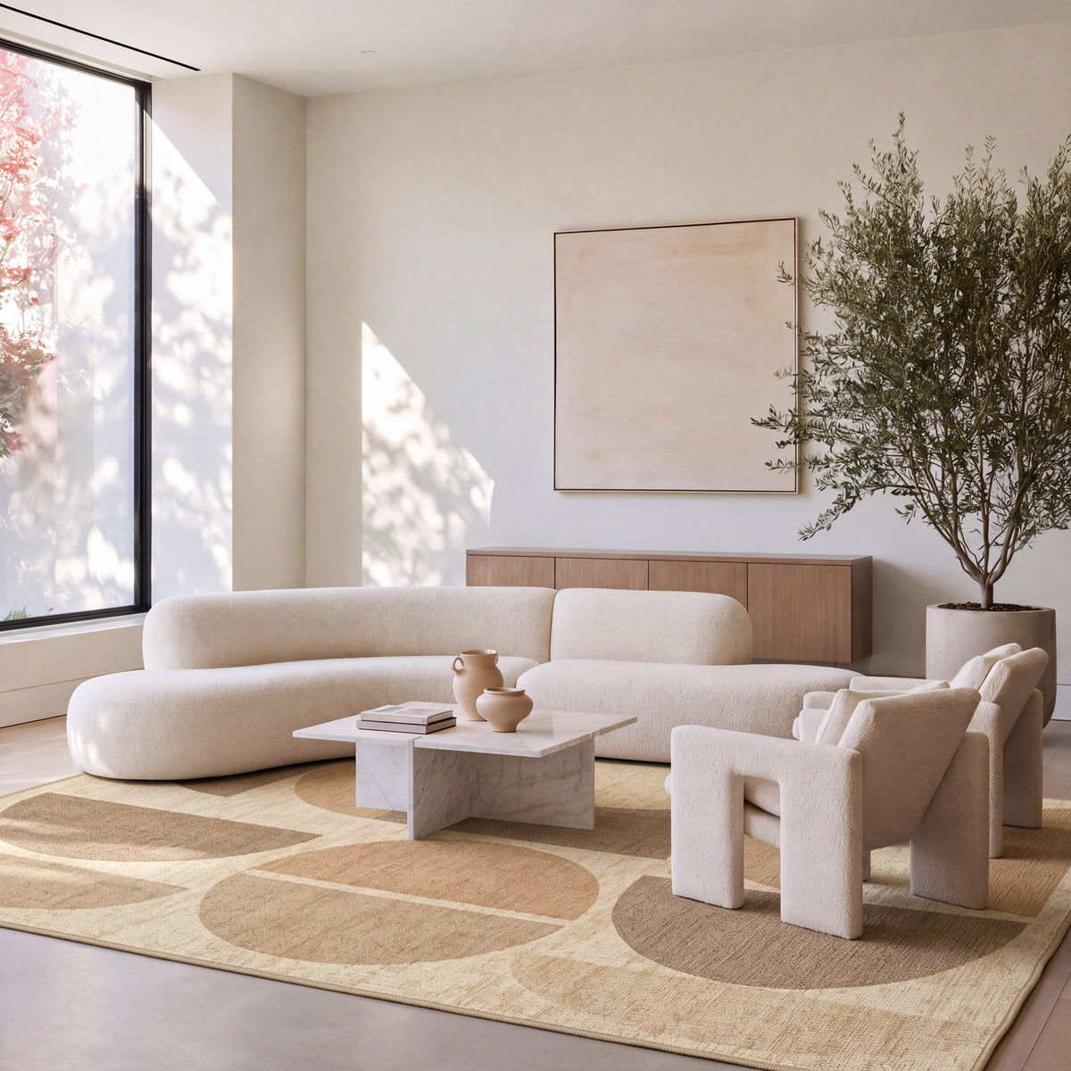 Washable Geo Beige Rug - Lola