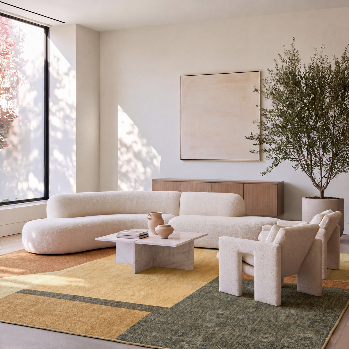 Washable Geo Beige Rug - Milo
