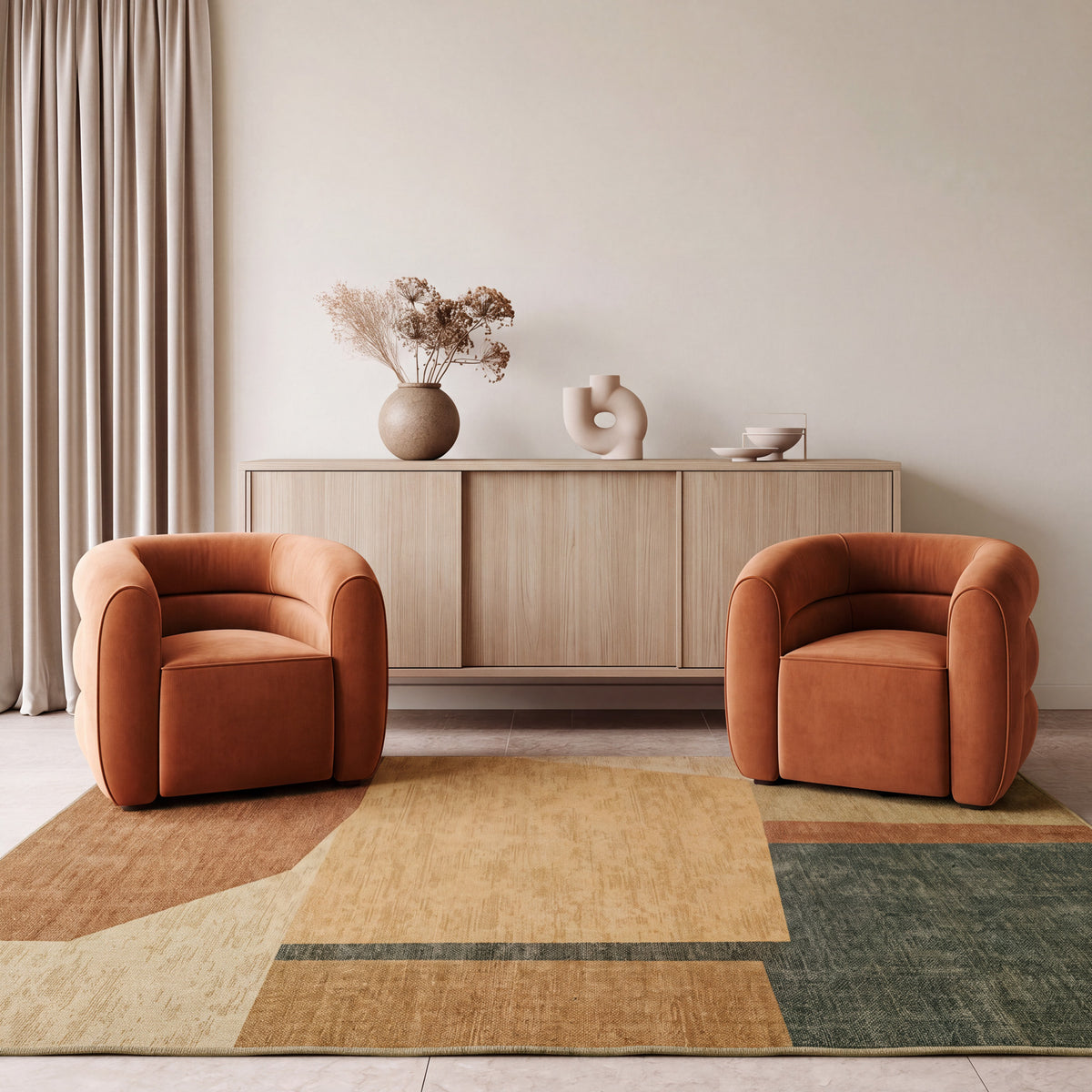 Washable Geo Beige Rug - Milo