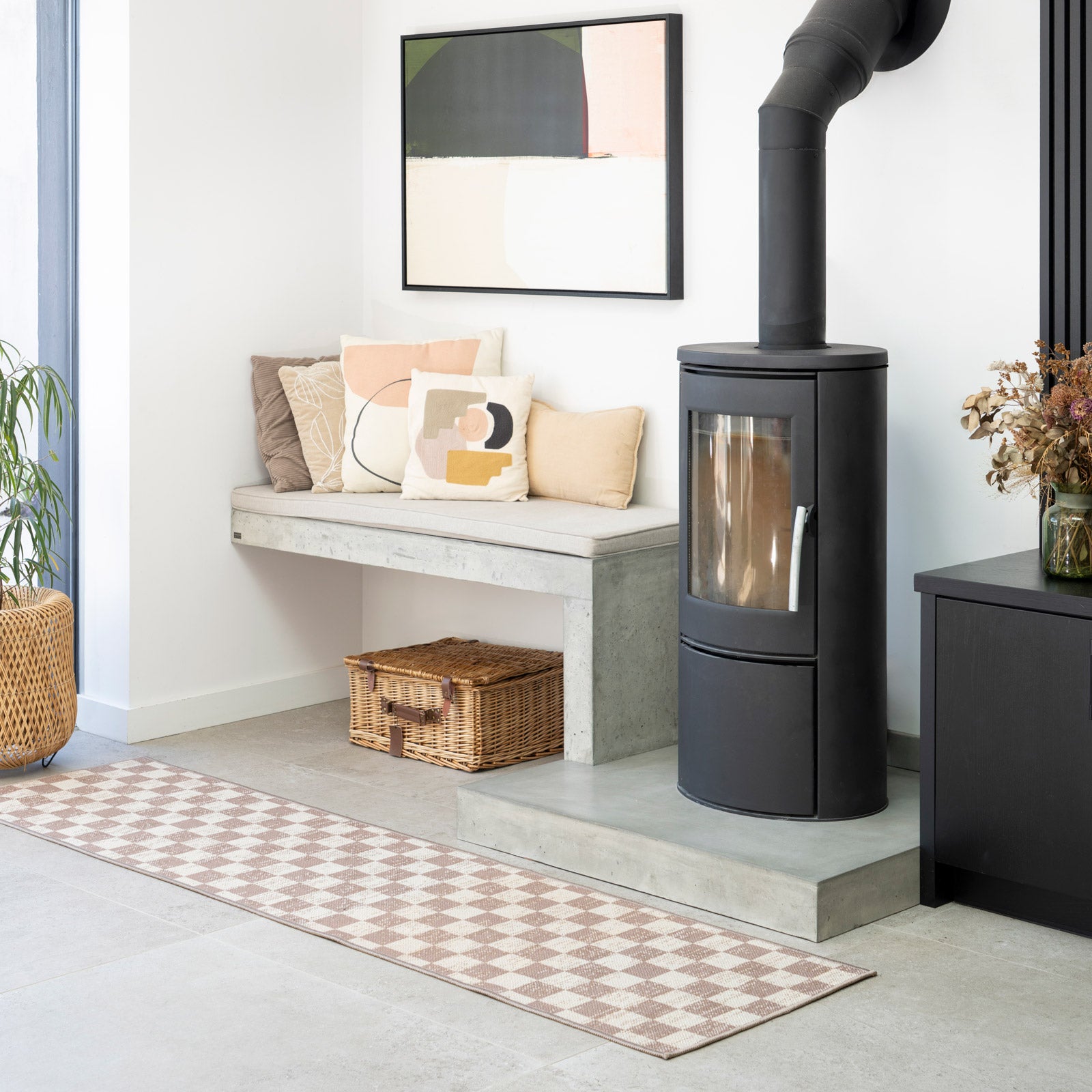 Washable Checkerboard Jute Style Runner - Noa