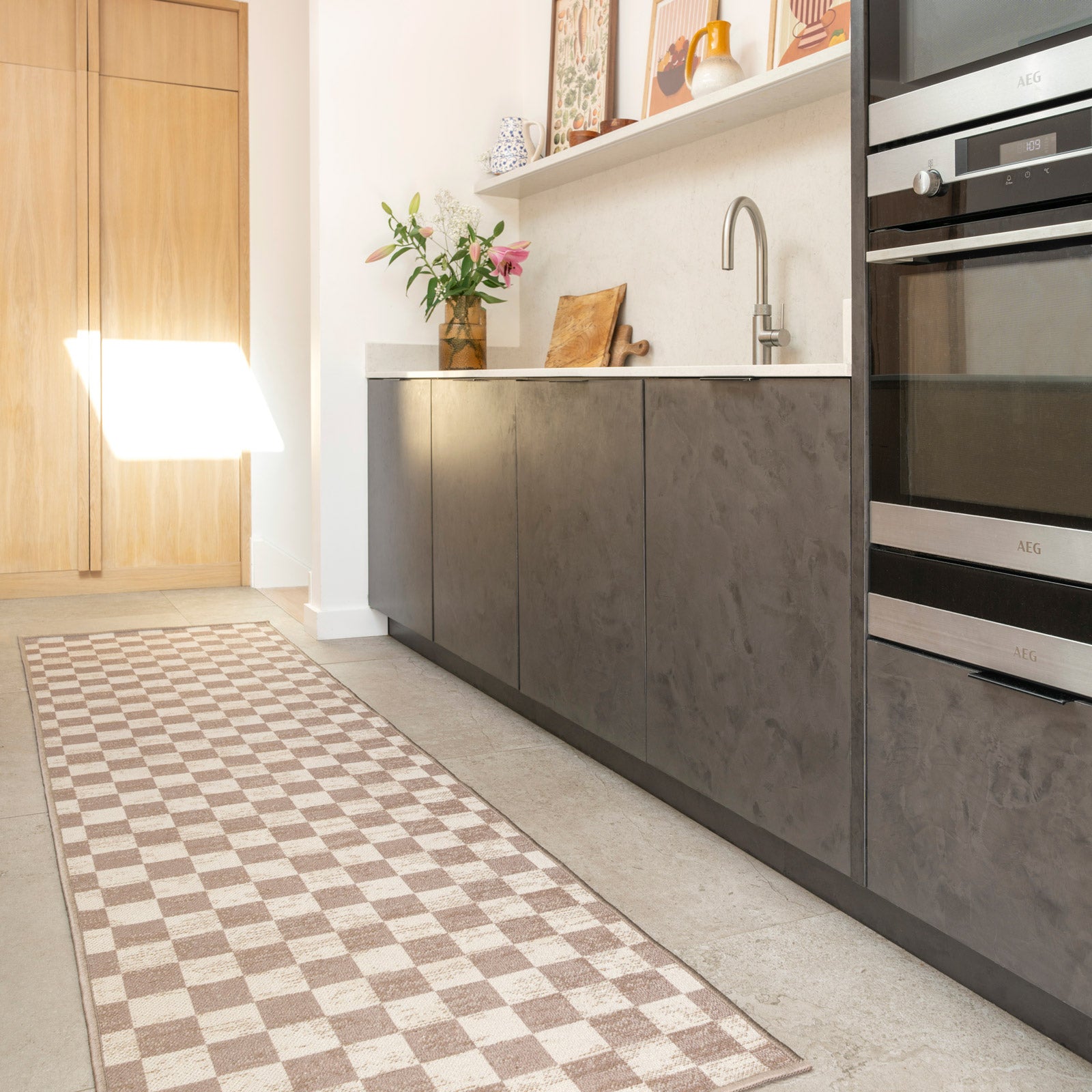 Washable Checkerboard Jute Style Runner - Noa