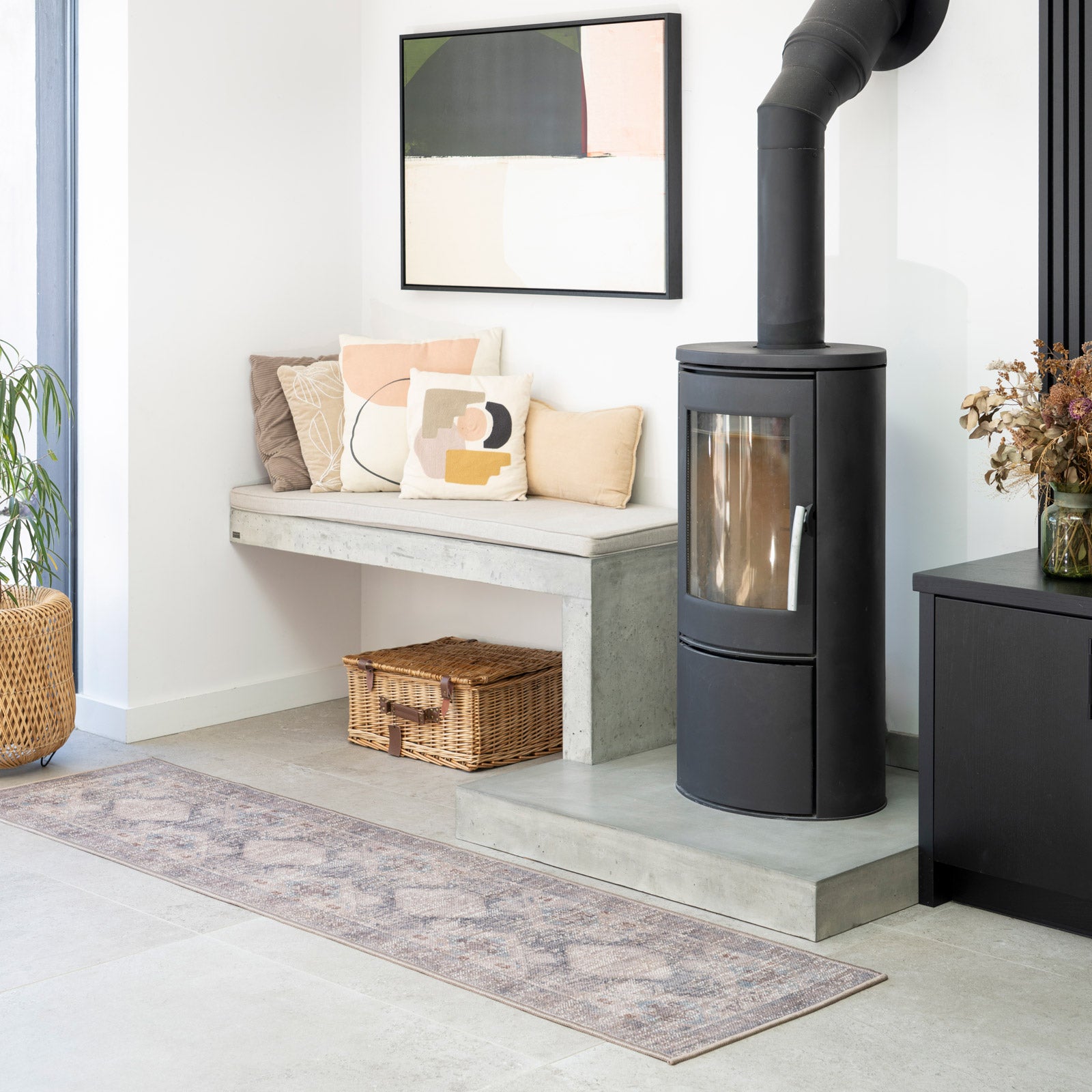 Washable Greige Blue Jute Style Runner - Ruah