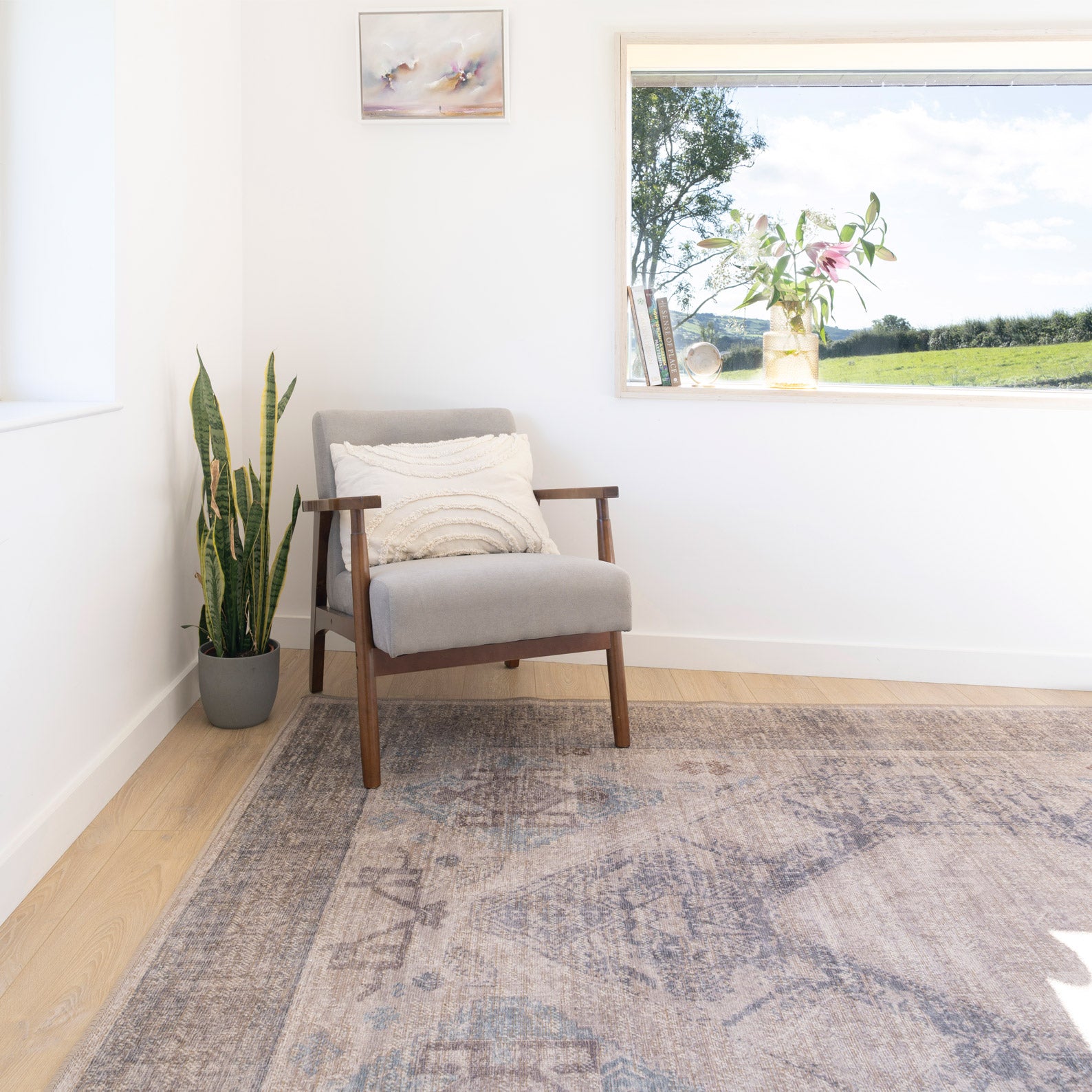 Washable Greige Blue Jute Style Rug - Ruah