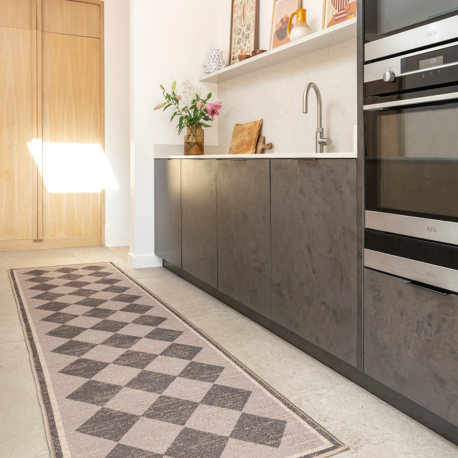 Washable Brown Harlequin Jute Style Rug - Suki