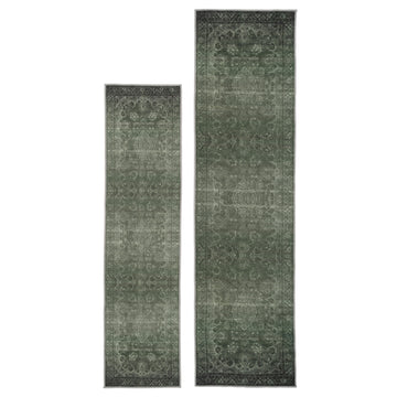 Soft Washable Green Medallion Runner - Maisie