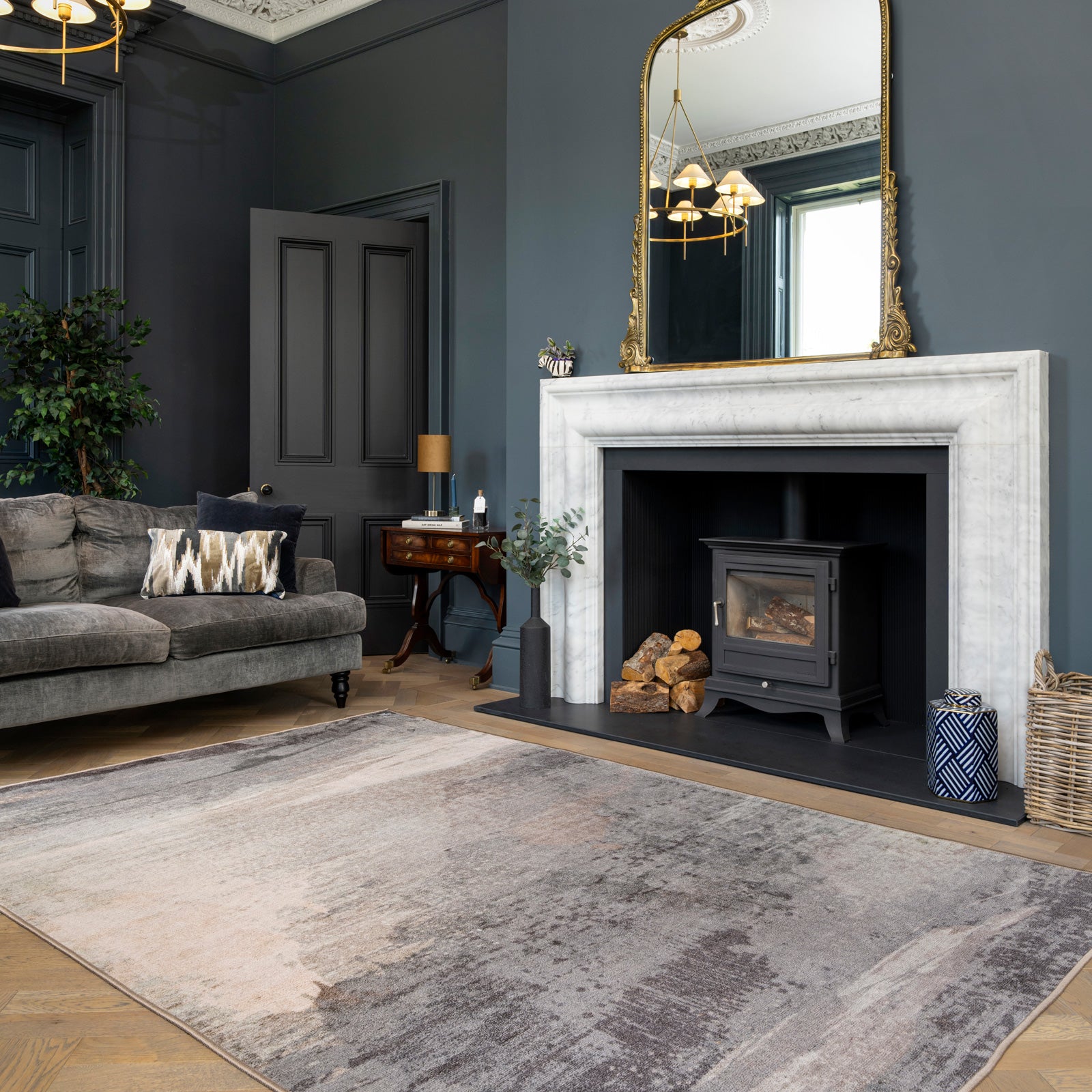 Soft Washable Grey Abstract Rug - Dara