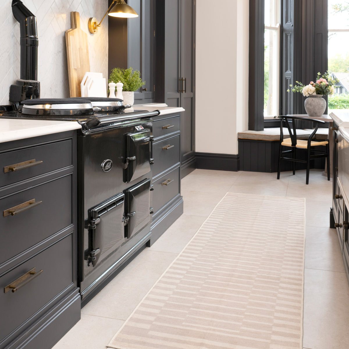 Soft Washable Beige Geometric Runner - Faye