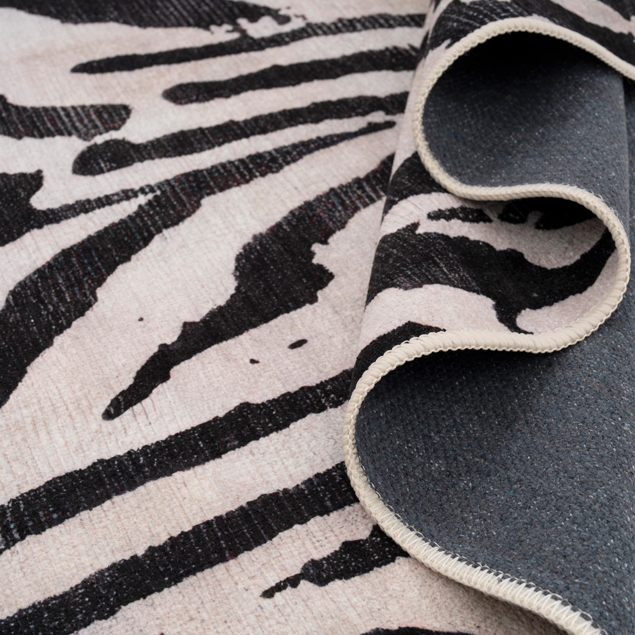 Soft Washable Black Zebra Print Rug - Ida