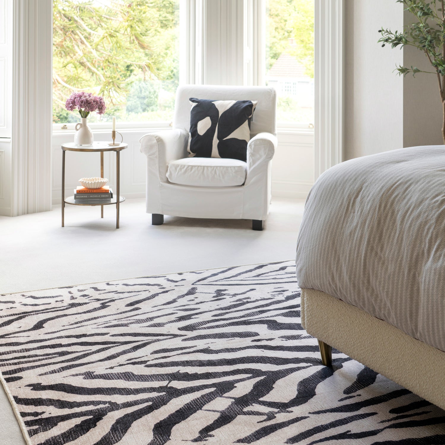 Soft Washable Black Zebra Print Rug - Ida