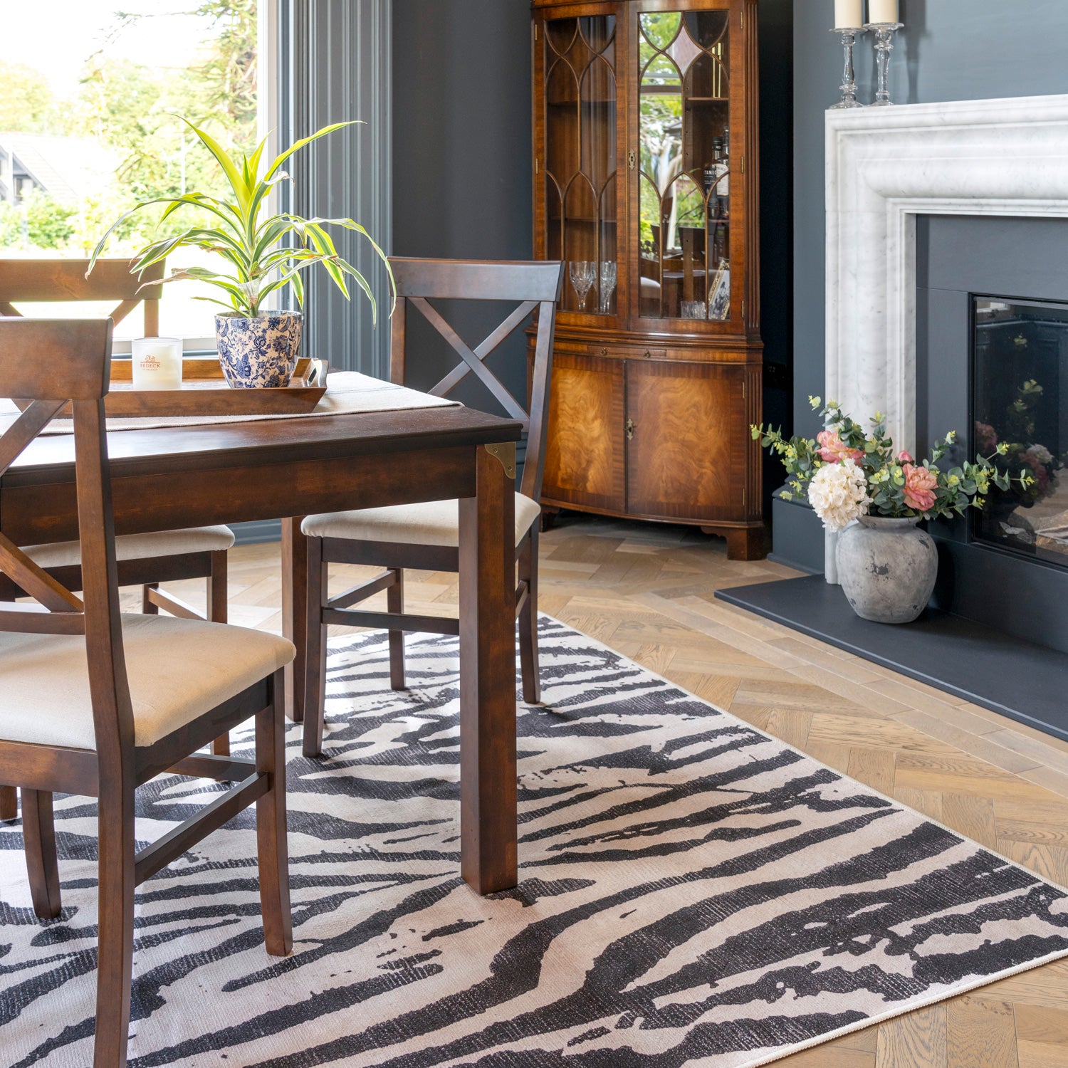 Soft Washable Black Zebra Print Rug - Ida