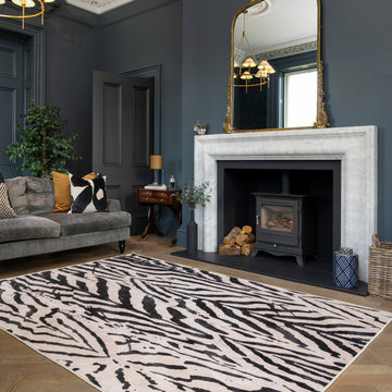 Soft Washable Black Zebra Print Rug - Ida