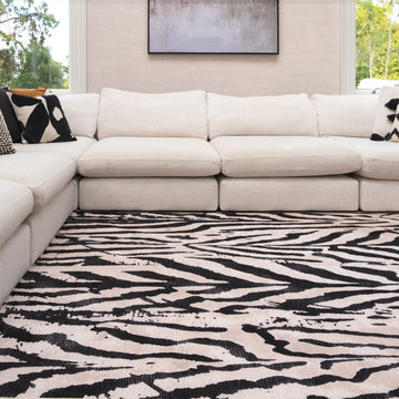 Soft Washable Black Zebra Print Rug - Ida