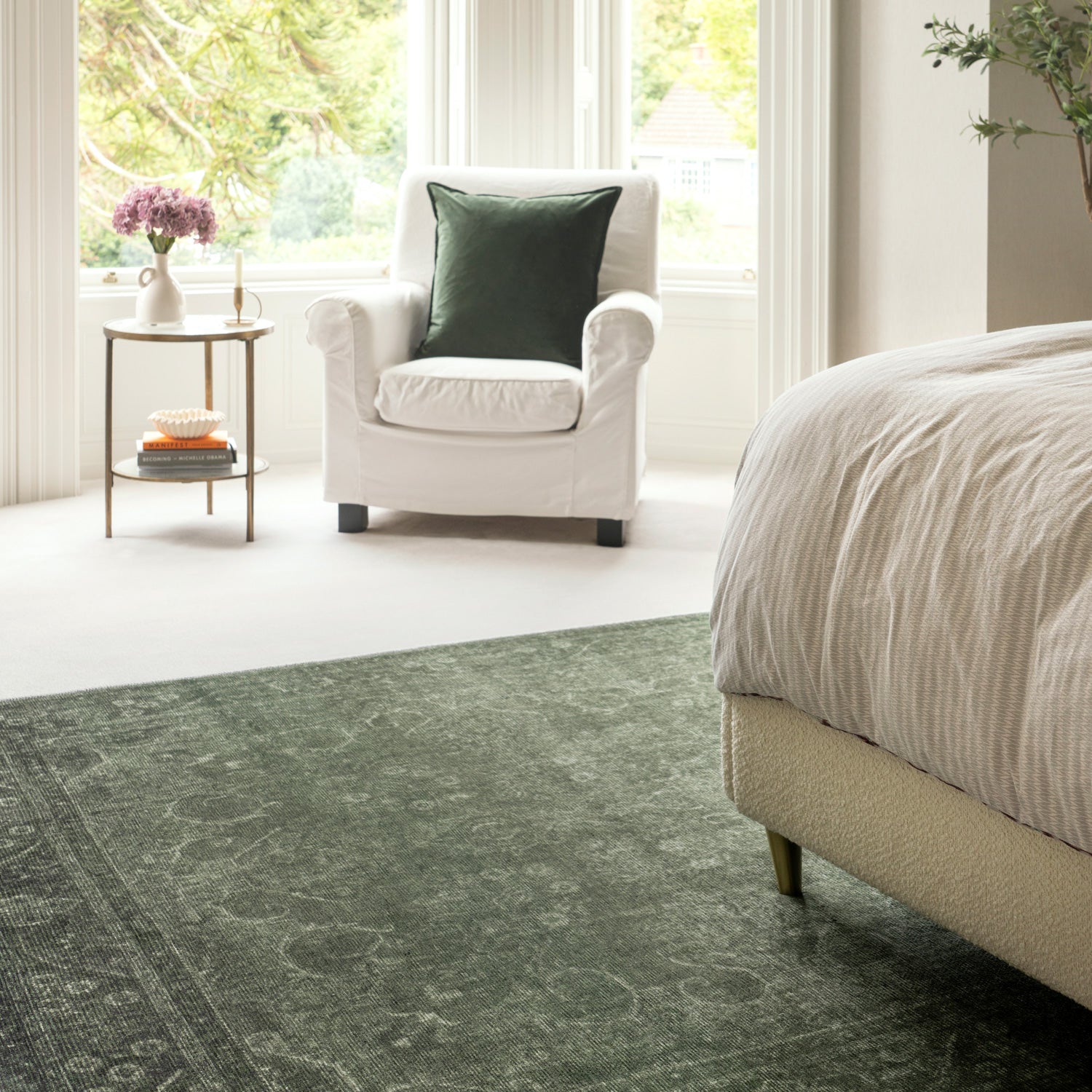 Soft Washable Green Medallion Rug - Maisie