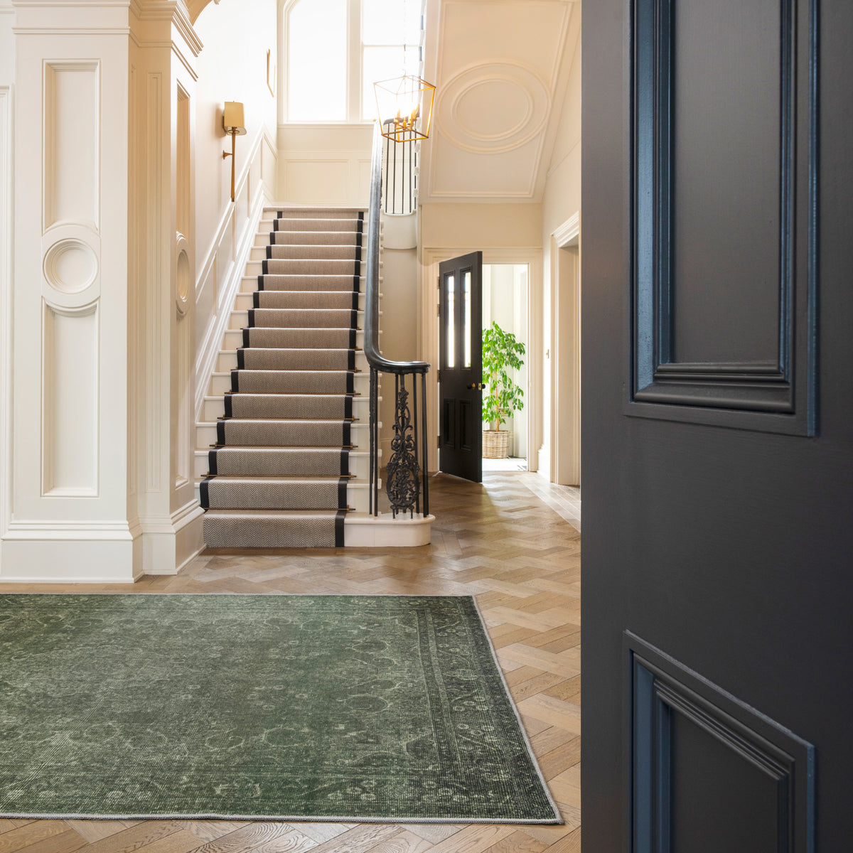 Soft Washable Green Medallion Rug - Maisie