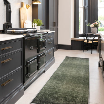 Soft Washable Green Medallion Runner - Maisie