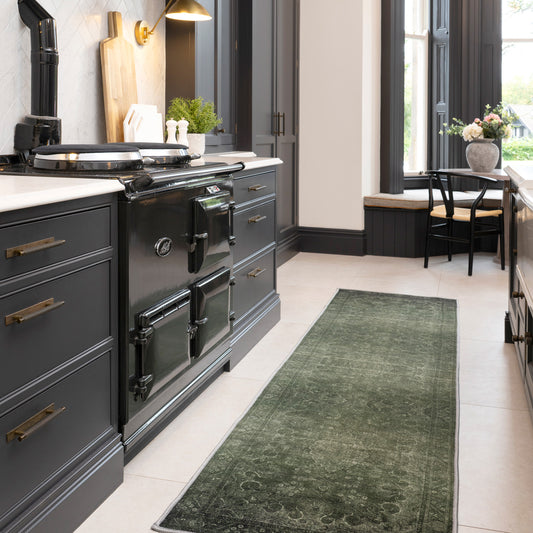 Soft Washable Green Medallion Runner - Maisie