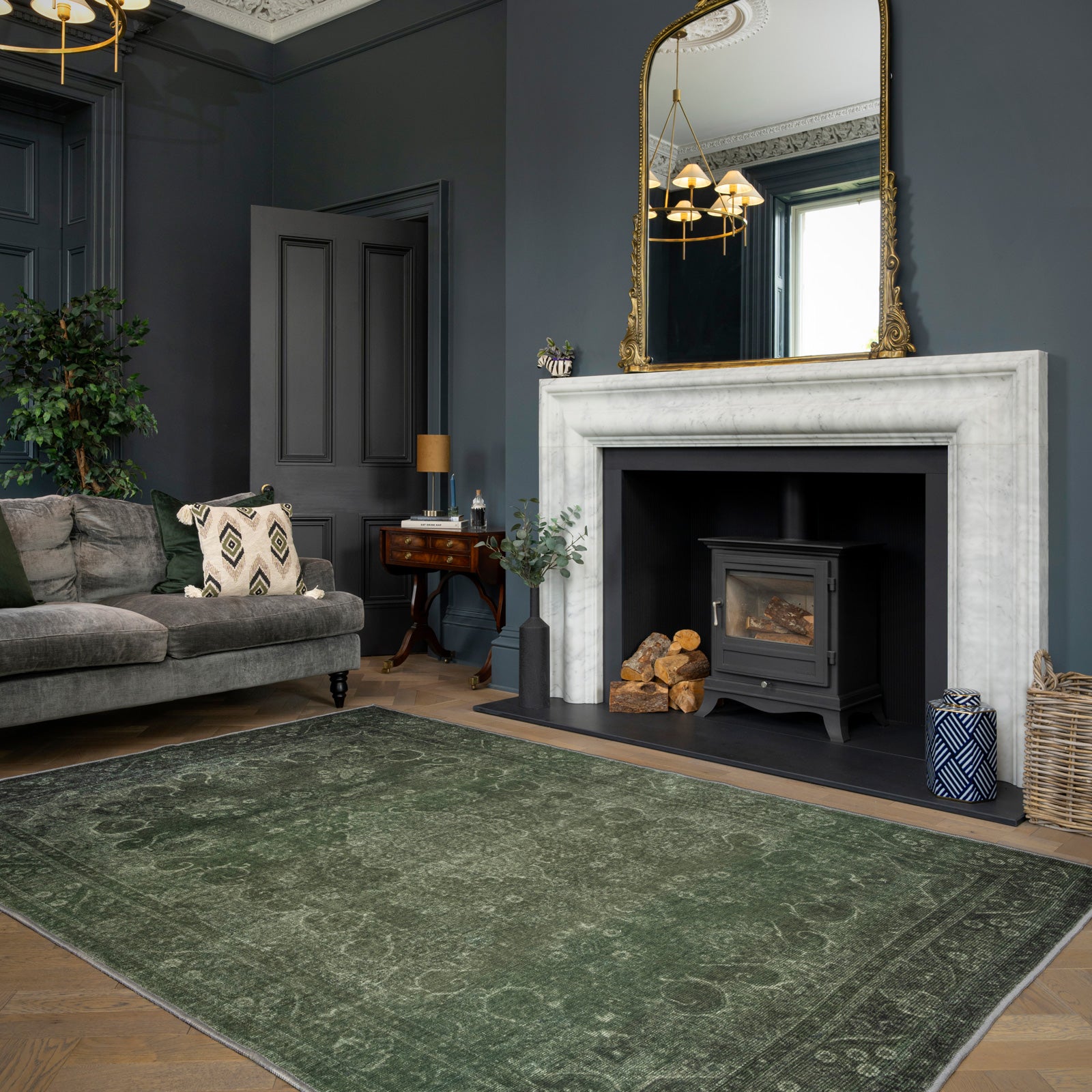 Soft Washable Green Medallion Rug - Maisie