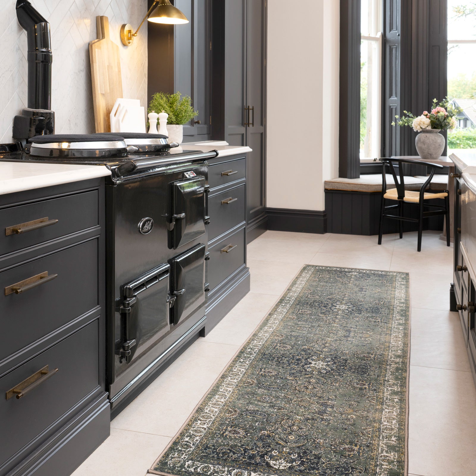 Soft Washable Classic Green Runner - Maude