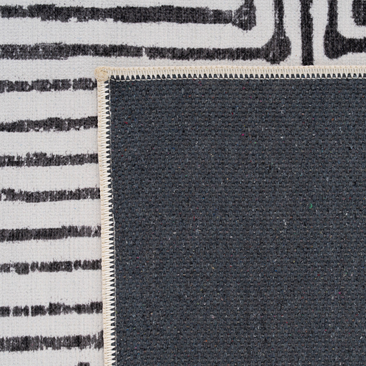 Soft Washable Black Geometric Runner - Maverick