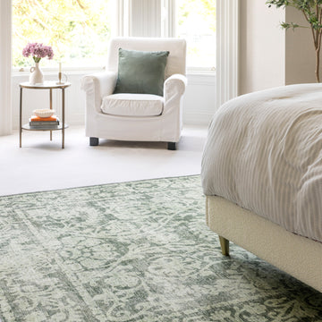 Soft Washable Green Motif Rug - Pippa