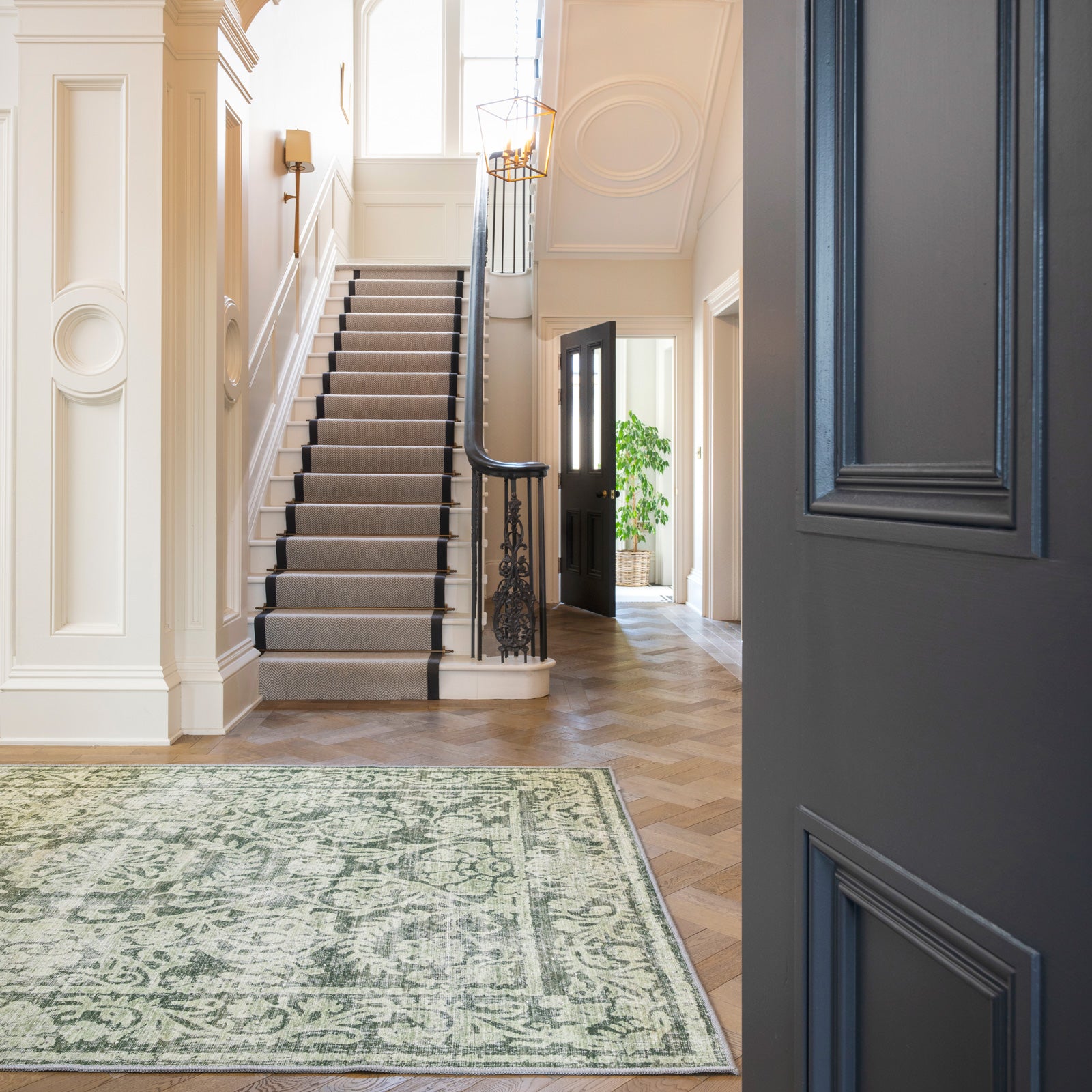 Soft Washable Green Motif Rug - Pippa