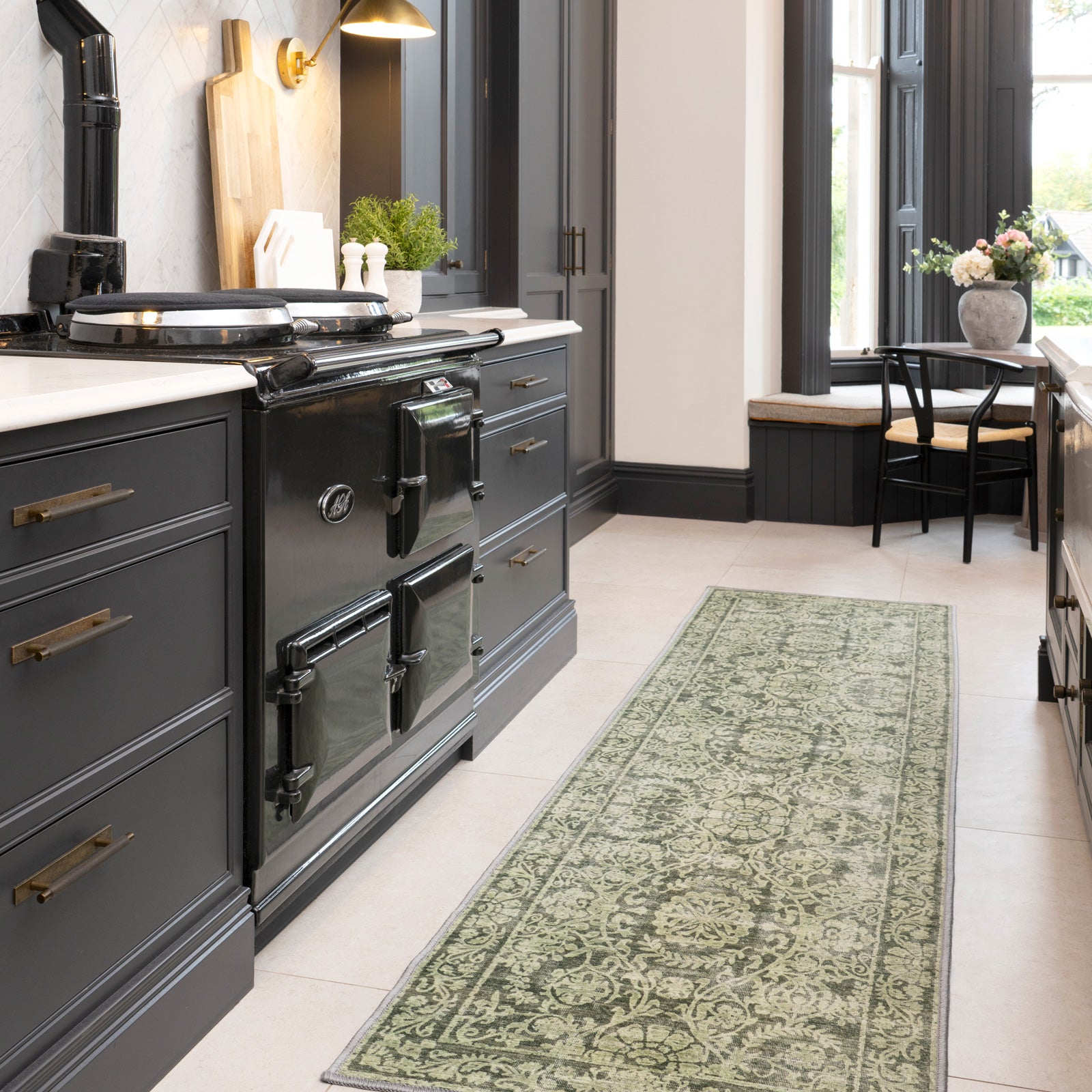 Soft Washable Green Motif Rug - Pippa