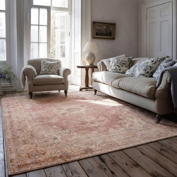 Soft Washable Vintage Pink Rug - Maribel
