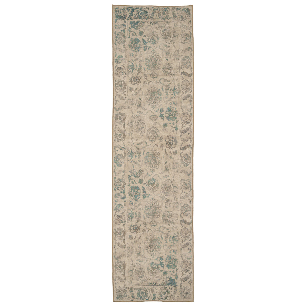 Soft Washable Floral Teal Runner - Philipa