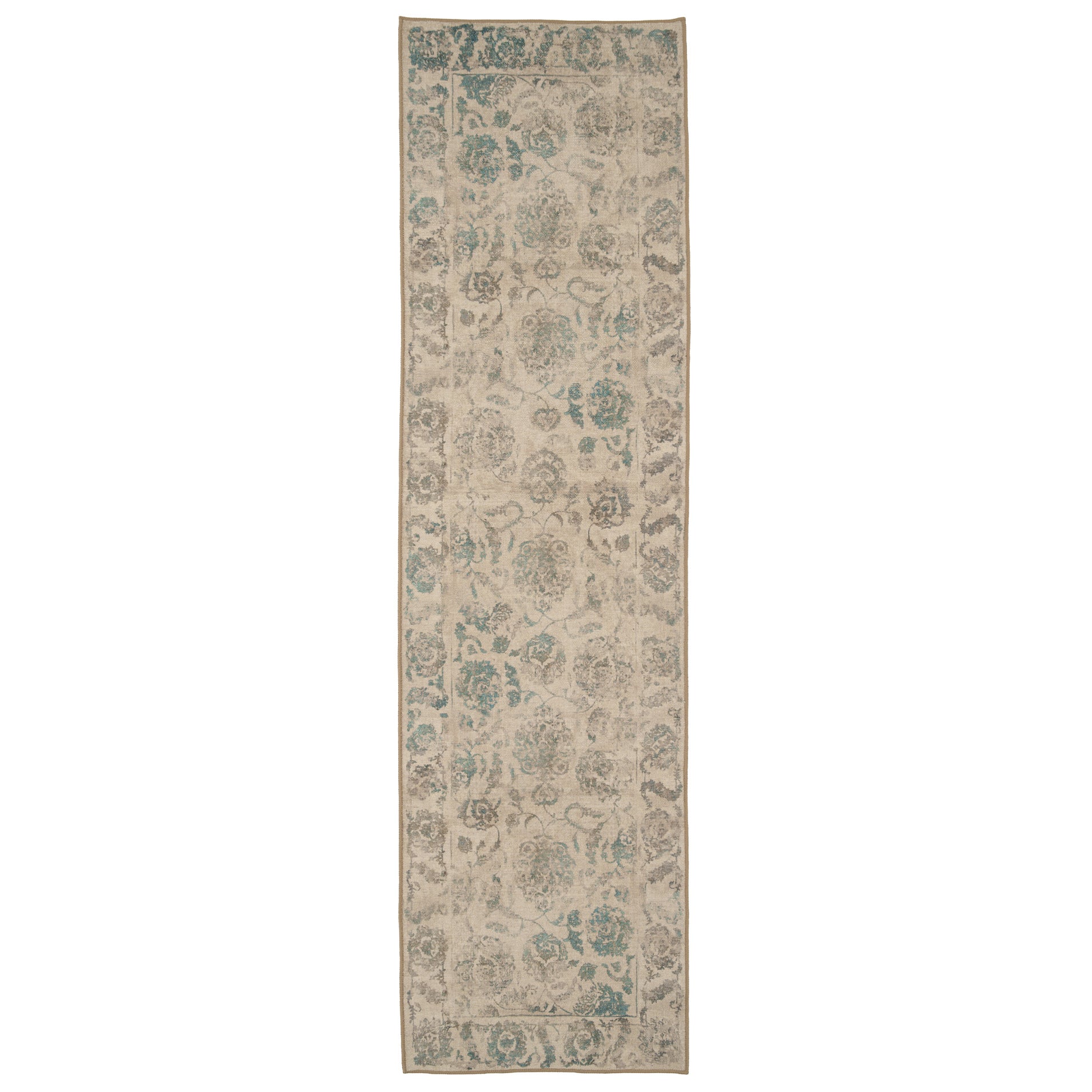 Soft Washable Floral Teal Runner - Philipa