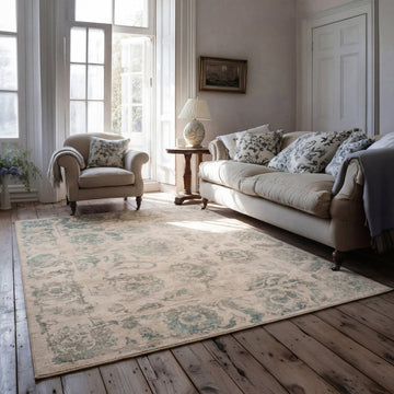 Soft Washable Floral Teal Rug - Philipa