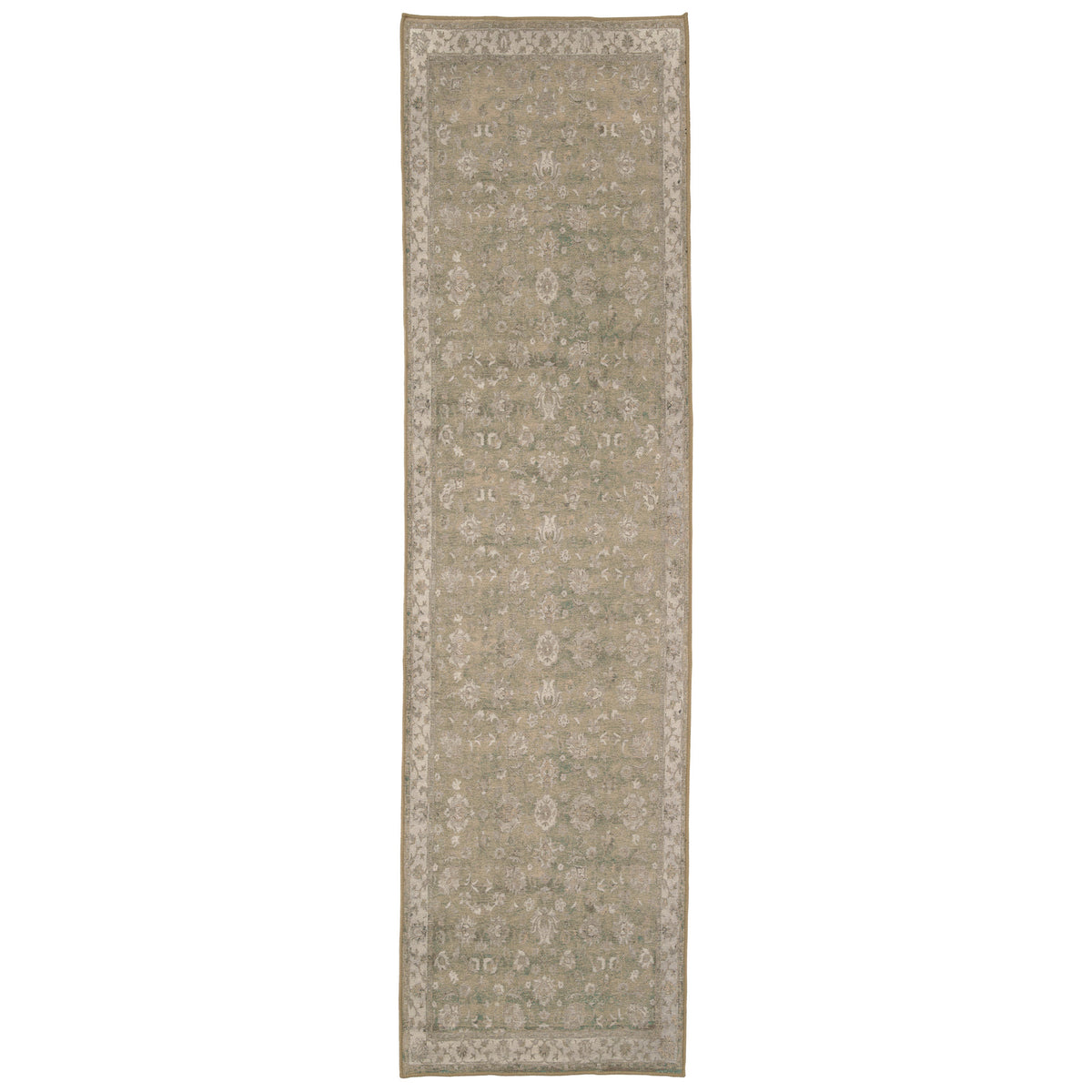 Soft Washable Green Floral Runner - Seraphina