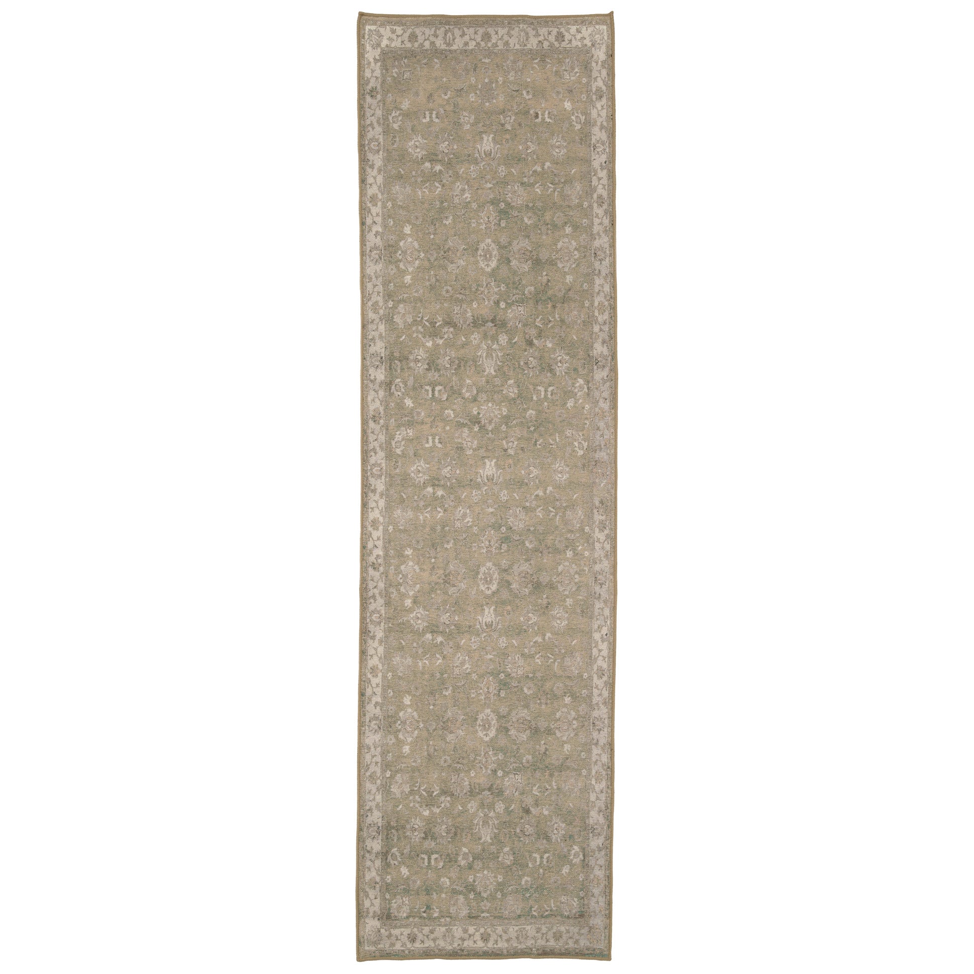 Soft Washable Green Floral Runner - Seraphina