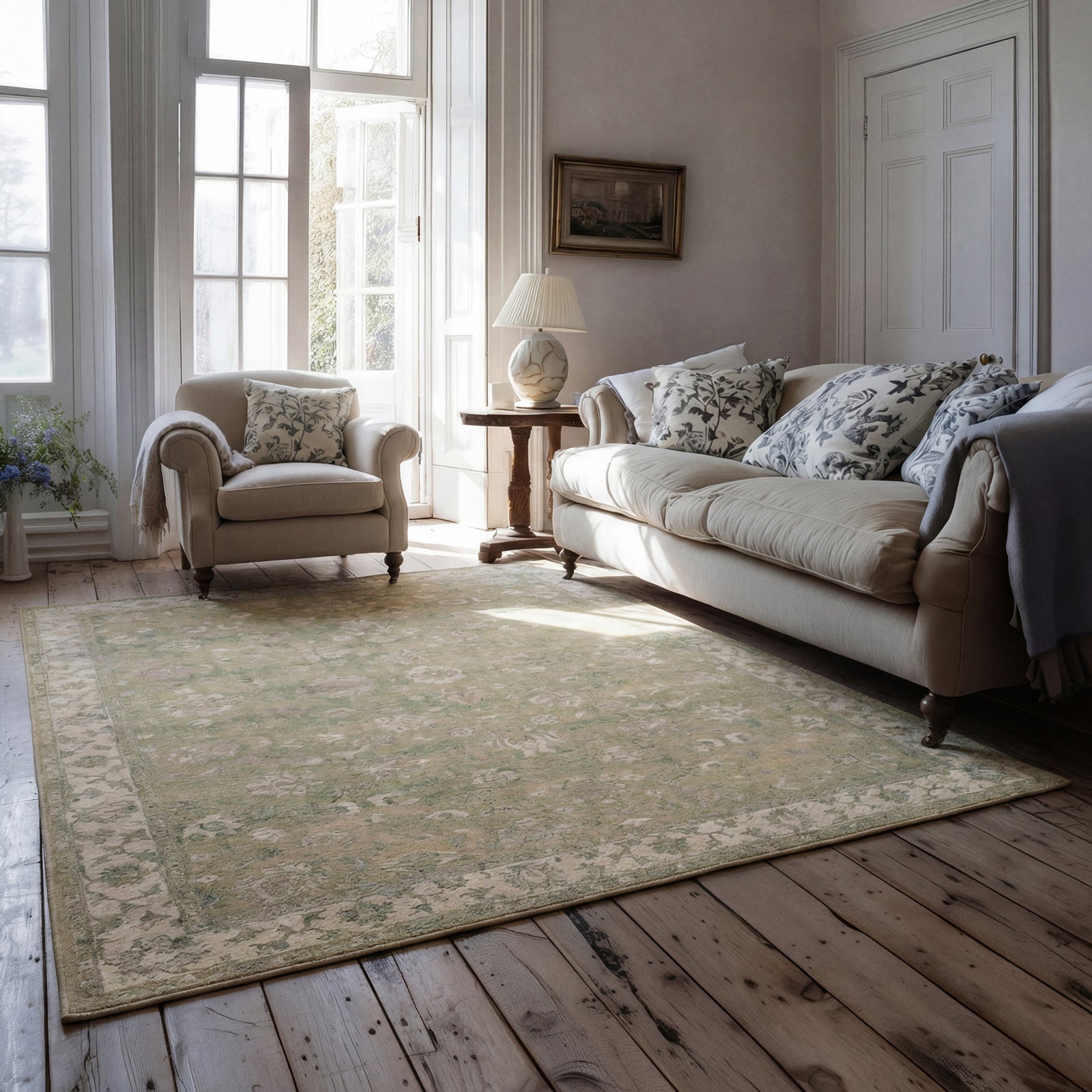 Soft Washable Green Floral Rug - Seraphina