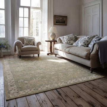 Soft Washable Green Floral Rug - Seraphina