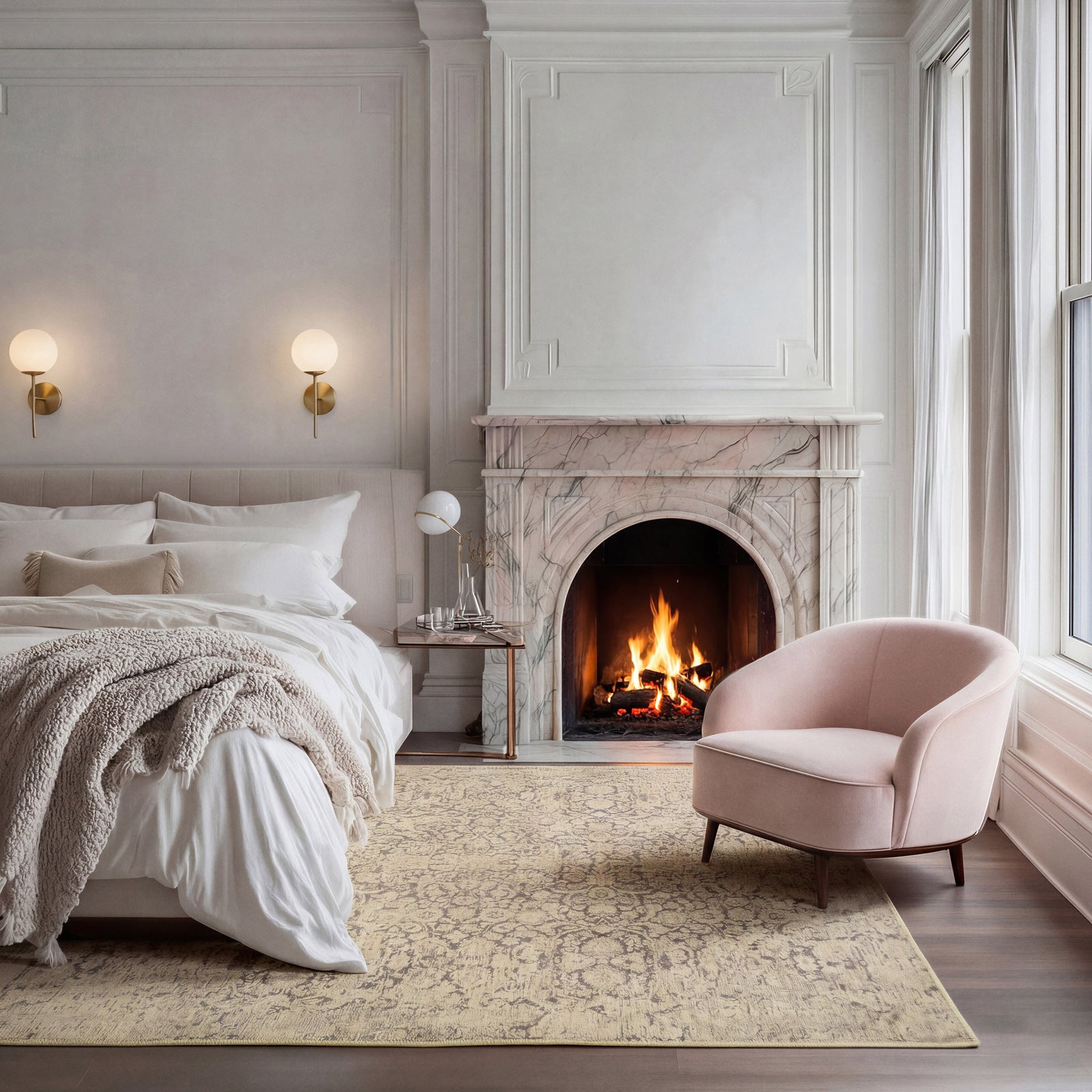 Soft Washable Ornate Cream Rug - Simone