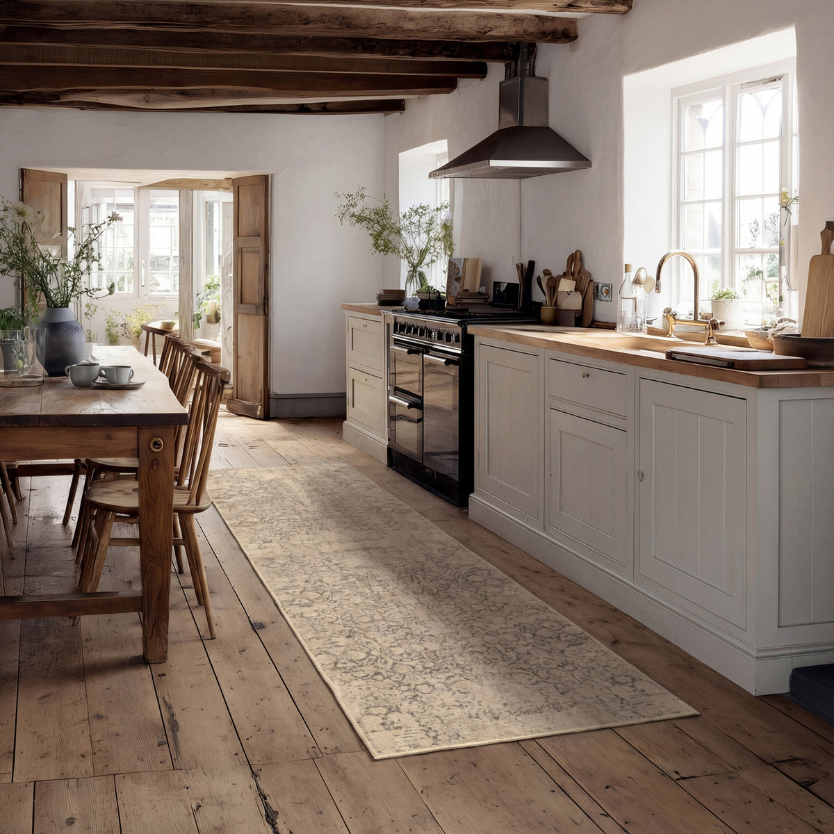 Soft Washable Ornate Cream Rug - Simone