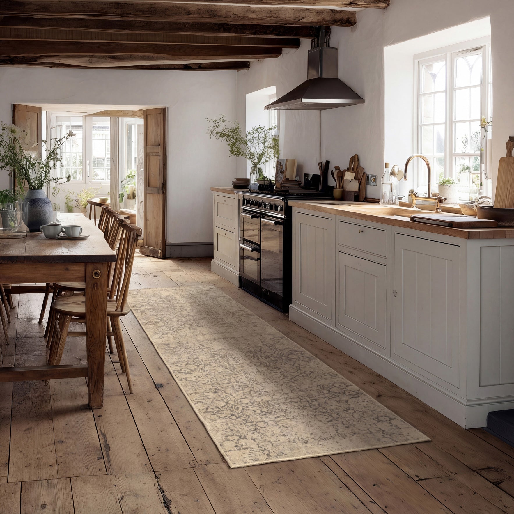 Soft Washable Ornate Cream Rug - Simone