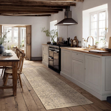 Soft Washable Ornate Cream Runner - Simone