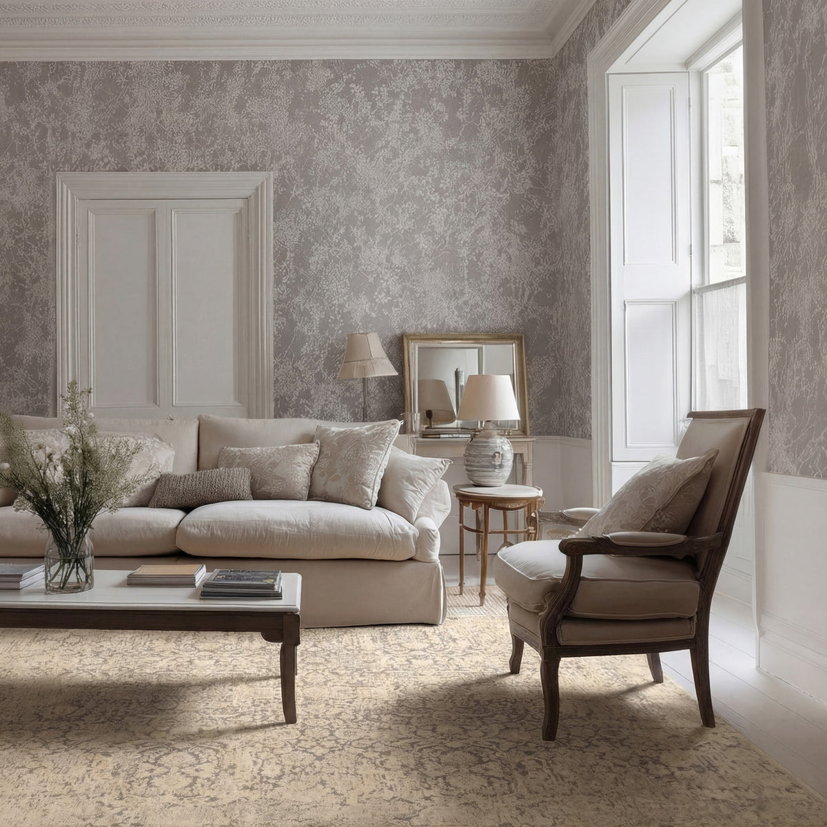 Soft Washable Ornate Cream Rug - Simone