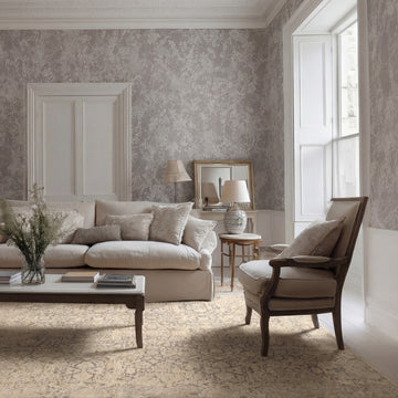 Soft Washable Ornate Cream Rug - Simone