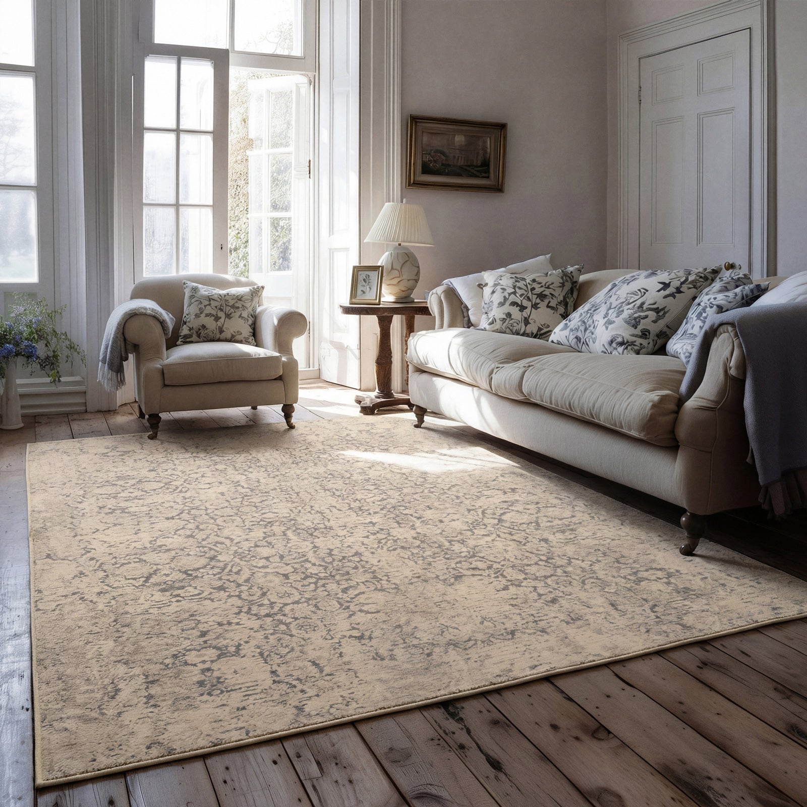 Soft Washable Ornate Cream Rug - Simone