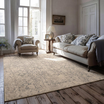 Soft Washable Ornate Cream Rug - Simone