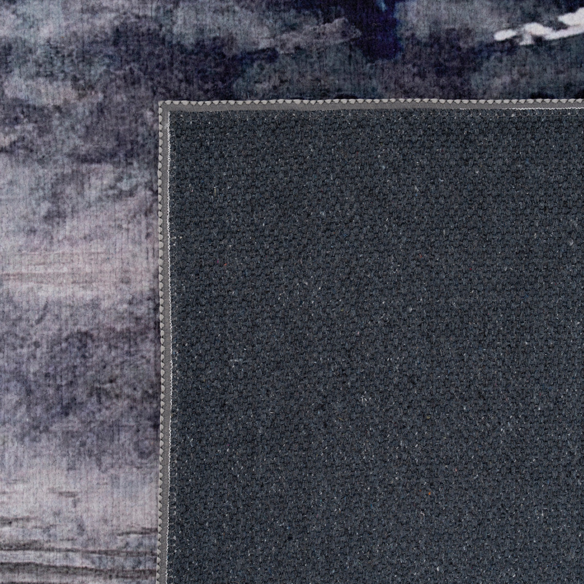 Soft Washable Blue Abstract Runner - Storm