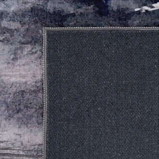 Soft Washable Blue Abstract Runner - Storm