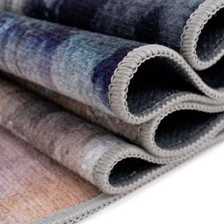 Soft Washable Blue Abstract Runner - Storm