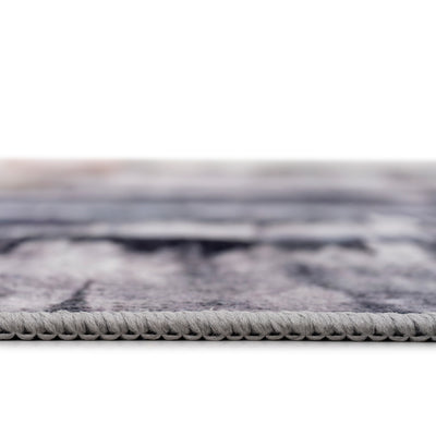 Soft Washable Blue Abstract Runner - Storm